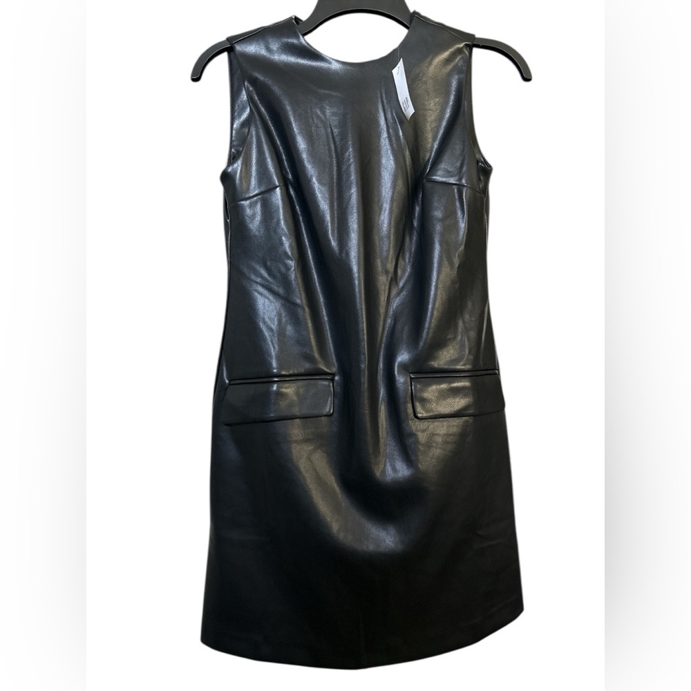GAP XXS Vegan Leather Dress Black NWT Faux Pockets Zip Up Back